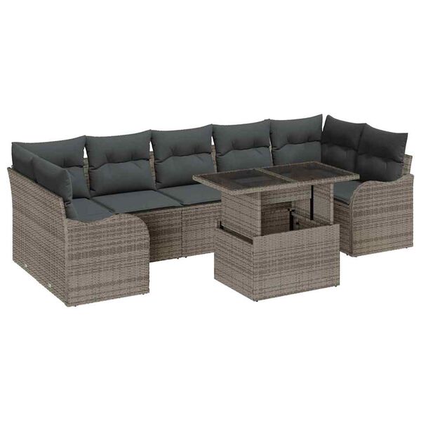 vidaXL Gartensofa-set mit Kissen 8 pcs Grau Poly-Rattan