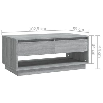 vidaXL Couchtisch Grau Sonoma 102,5x55x44 cm Holzwerkstoff