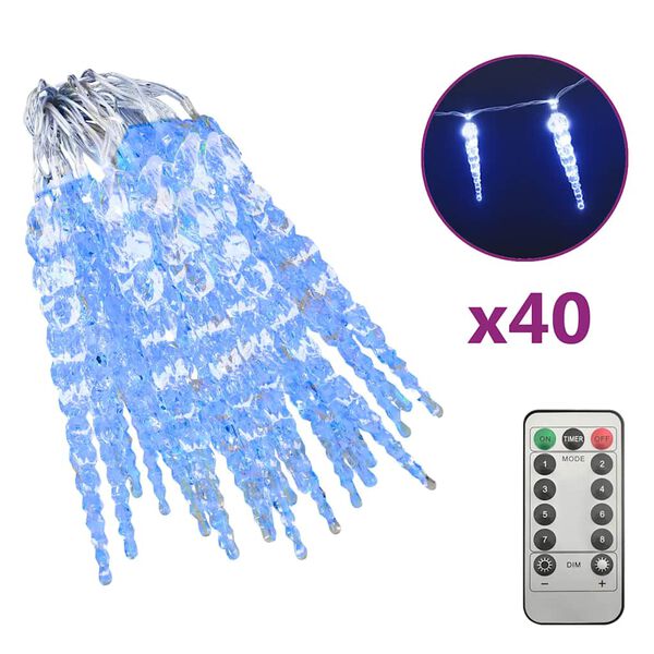 vidaXL Eiszapfen-Lichterkette 40-tlg. Blau Acryl Fernbedienung