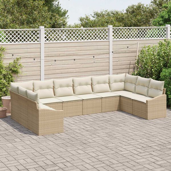 vidaXL Sofa Set mit Kissen 10 pcs Beige Poly Rattan