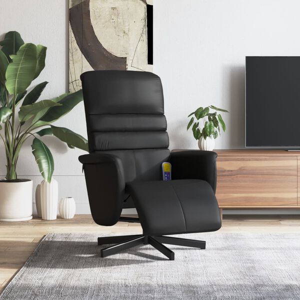 vidaXL Massagesessel mit Fu&szlig;teil Schwarz Kunstleder