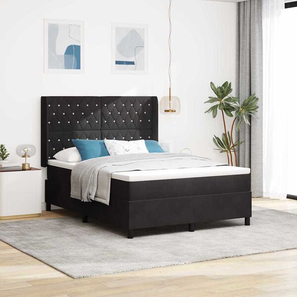 vidaXL Boxspringbett mit Matratze Schwarz 160 x 200 cm Samt