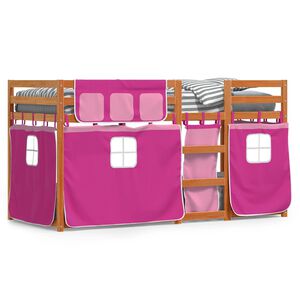 vidaXL Etagenbett mit Vorh&auml;ngen Rosa 75x190 cm Massivholz Kiefer
