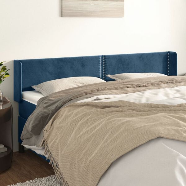 vidaXL Kopfteil mit Ohren Dunkelblau 163x16x78/88 cm Samt