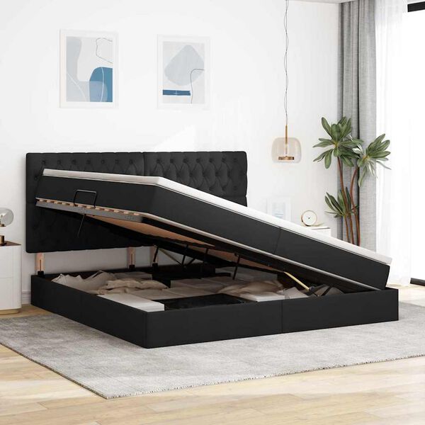 vidaXL Aufbewahrungsbett mit Matratze Schwarz 200 x 200 cm Polyester