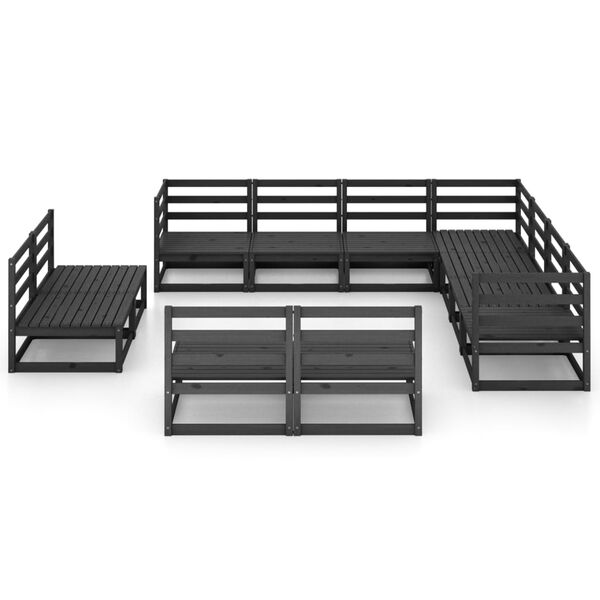 vidaXL 11-tlg. Garten-Lounge-Set Schwarz Massivholz Kiefer