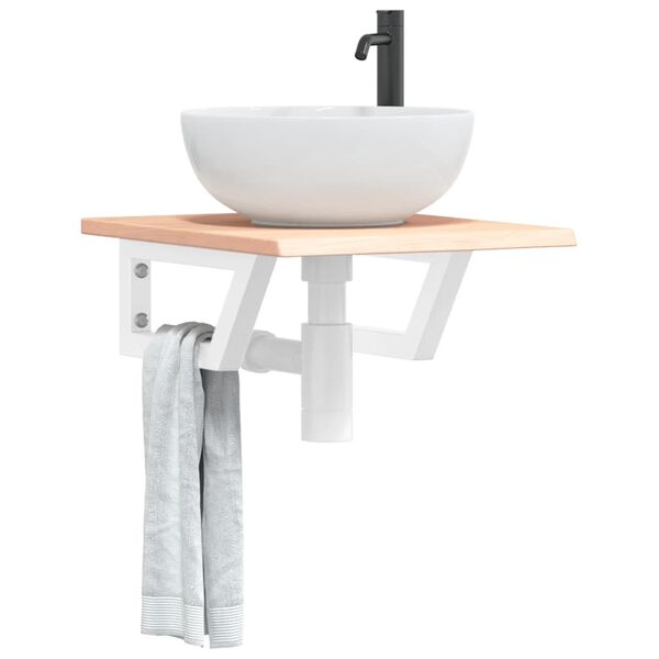 vidaXL Waschtischplatte mit Halterung Stahl und Massivholz Eiche