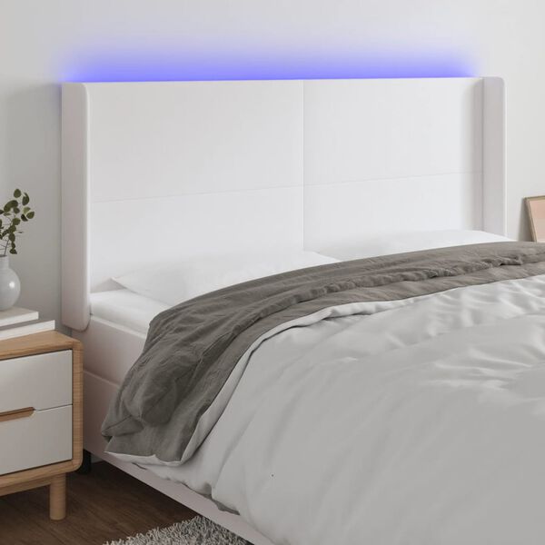 vidaXL LED Kopfteil Wei&szlig; 183x16x118/128 cm Kunstleder