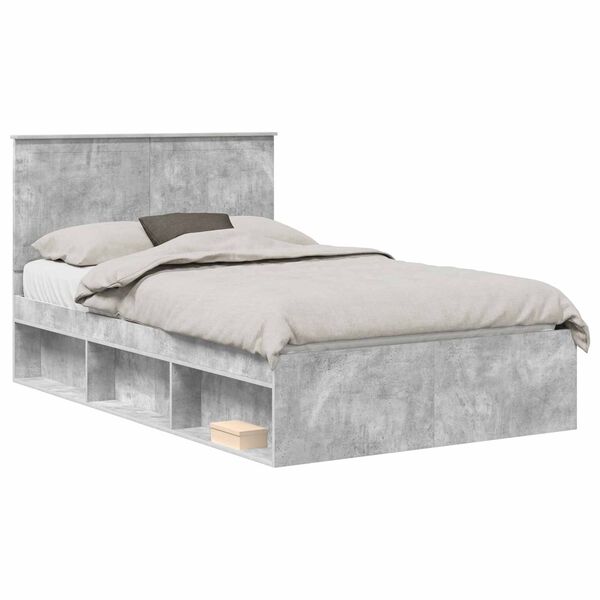 vidaXL Bettrahmen mit Kopfteil Beton 120 x 200 cm Massives Kiefernholz