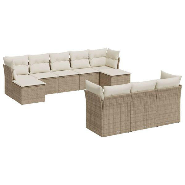 vidaXL 10-tlg. Garten-Sofagarnitur mit Kissen Beige Poly Rattan