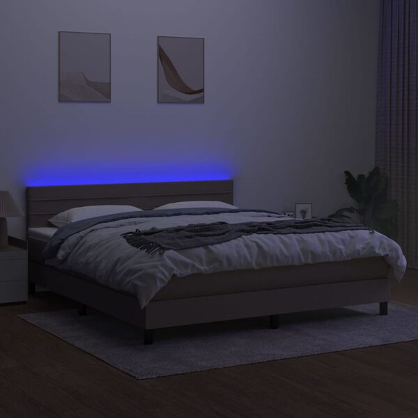 vidaXL Boxspringbett mit Matratze & LED Taupe 160x200 cm Stoff