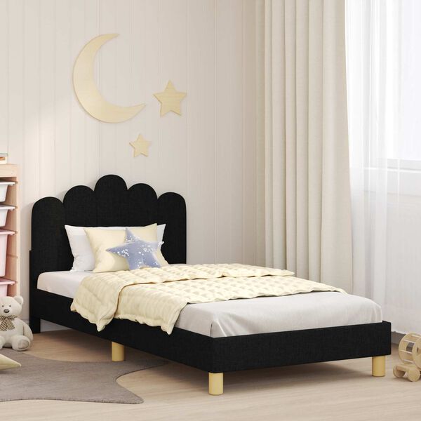 vidaXL Kinderbettgestell mit Kopfteil Schwarz 90 x 200 cm Stoff