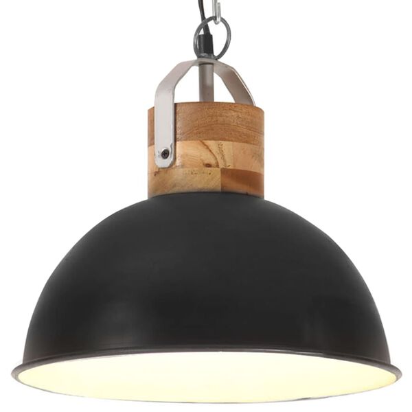 vidaXL H&auml;ngelampe Industriestil Schwarz Rund 32cm E27 Mango Massivholz