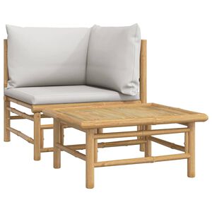 vidaXL 2-tlg. Garten-Lounge-Set Hellgraue Kissen Bambus