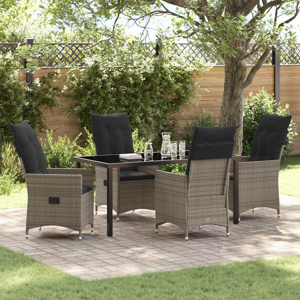 vidaXL Garten Essgruppe mit Kissen 5 pcs Grau Poly Rattan