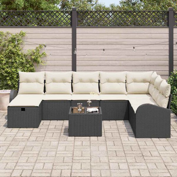 vidaXL Garten-Sofa-Set mit Kissen 9 pcs Schwarz Poly Rattan