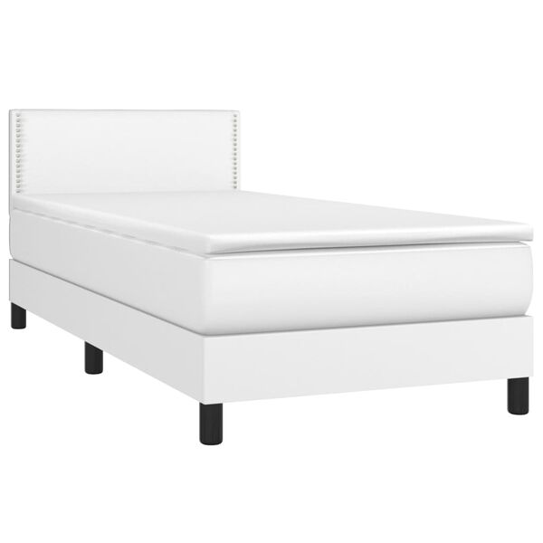 vidaXL Boxspringbett mit Matratze Wei&szlig; 90x190 cm Kunstleder