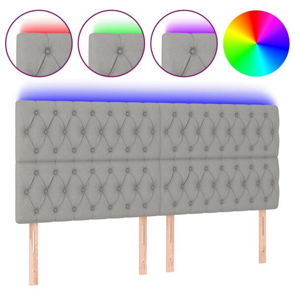 vidaXL LED Kopfteil Hellgrau 200x7x118/128 cm Stoff