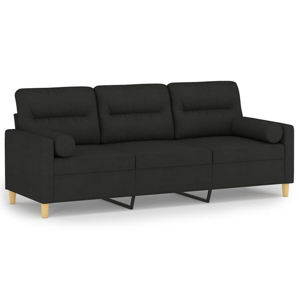 vidaXL 3-Sitzer-Sofa mit Kissen Schwarz 180 cm Stoff