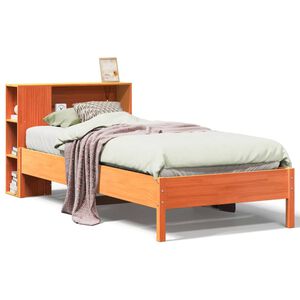 vidaXL Massivholzbett mit Regal ohne Matratze Wachsbraun 100x200 cm