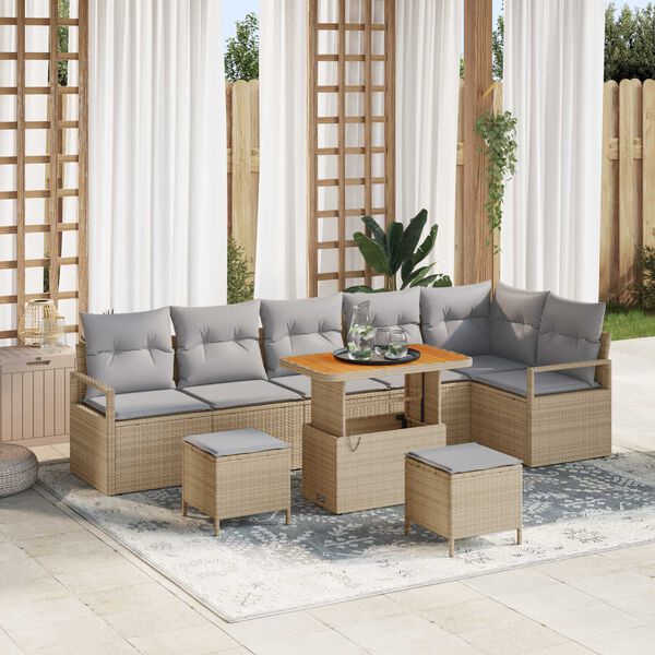 vidaXL Garten-Sofa-Set mit Kissen mit Kissen 9 pcs Beige und Hellgrau