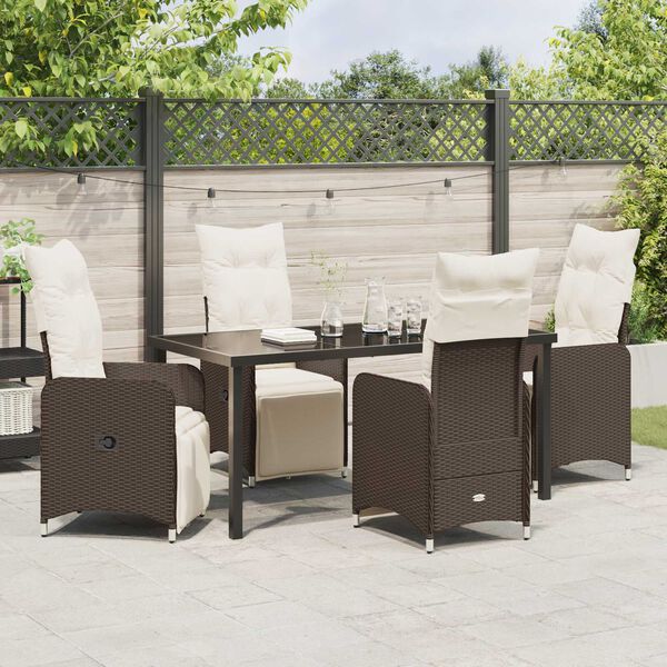 vidaXL Garten Essgruppe mit Kissen 5 pcs Braun Poly Rattan