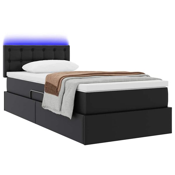 vidaXL Bett mit Stauraum und LED Schwarz 90 x 200 cm Kunstleder