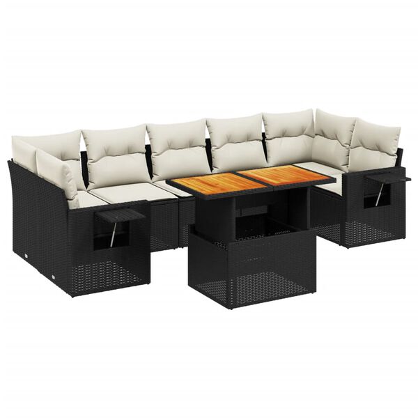 vidaXL 8-tlg. Garten-Sofagarnitur mit Kissen Schwarz Poly Rattan