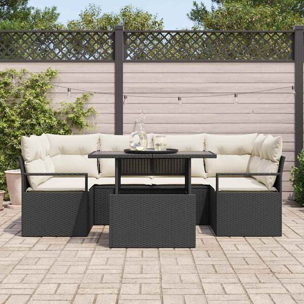 vidaXL Garten-Sofa-Set mit Speicher 7 pcs Schwarz Poly Rattan