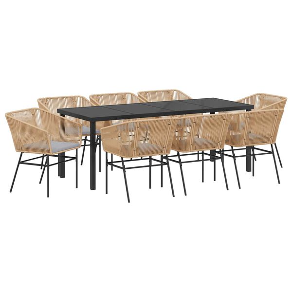 vidaXL Garten Essgruppe 9 pcs Braun Poly Rattan