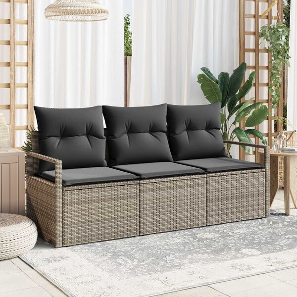 vidaXL Gartensofa-set mit Kissen mit Speicher 3 pcs Grau Poly-Rattan