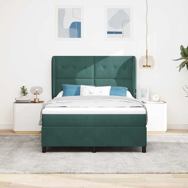 vidaXL Boxspringbett mit Matratze Dunkelgr&uuml;n 200 x 140 cm Samt