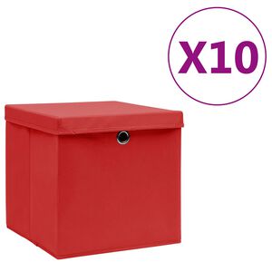 vidaXL Aufbewahrungsboxen mit Deckeln 10 Stk. 28x28x28 cm Rot