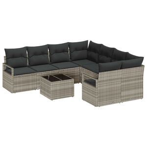 vidaXL Sofa Set mit Kissen 9 pcs Hellgrau und Schwarz Poly Rattan