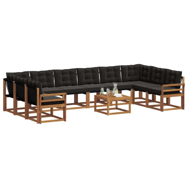 vidaXL Outdoor-Sofagarnitur mit Kissen 11 pcs Nat&uuml;rlich und Schwarz