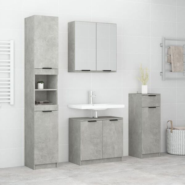 vidaXL 4-tlg. Badm&ouml;bel-Set Betongrau Holzwerkstoff