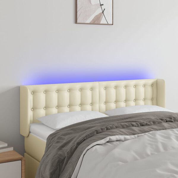 vidaXL LED Kopfteil Creme 147x16x78/88 cm Kunstleder