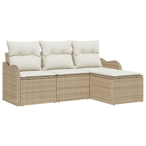 vidaXL Gartensofa-set mit Kissen mit Speicher 4 pcs Beige Poly-Rattan