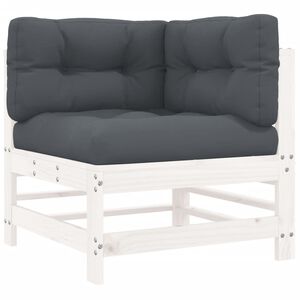 vidaXL Ecksofa mit Kissen Wei&szlig; Massivholz Kiefer