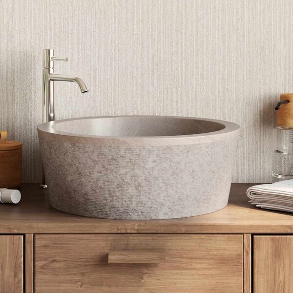 vidaXL Waschbecken Grau &Oslash;40x15 cm Marmor