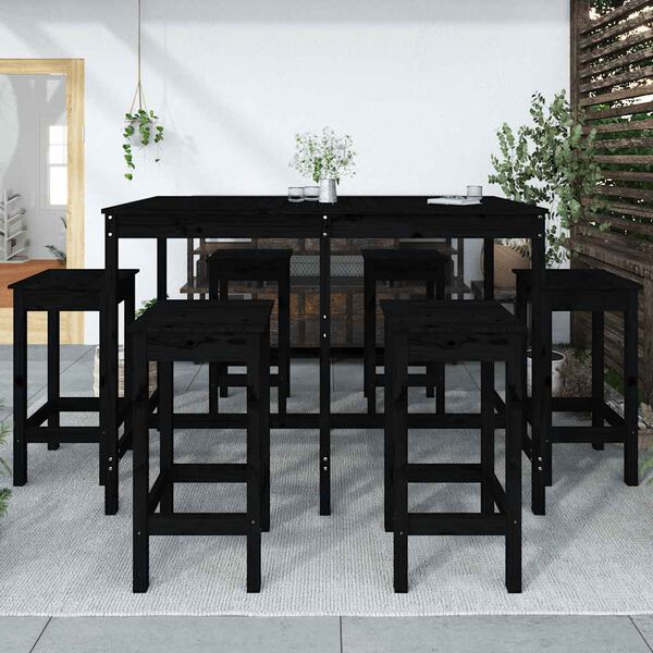 vidaXL 7-tlg. Gartenbar-Set Schwarz Massivholz Kiefer