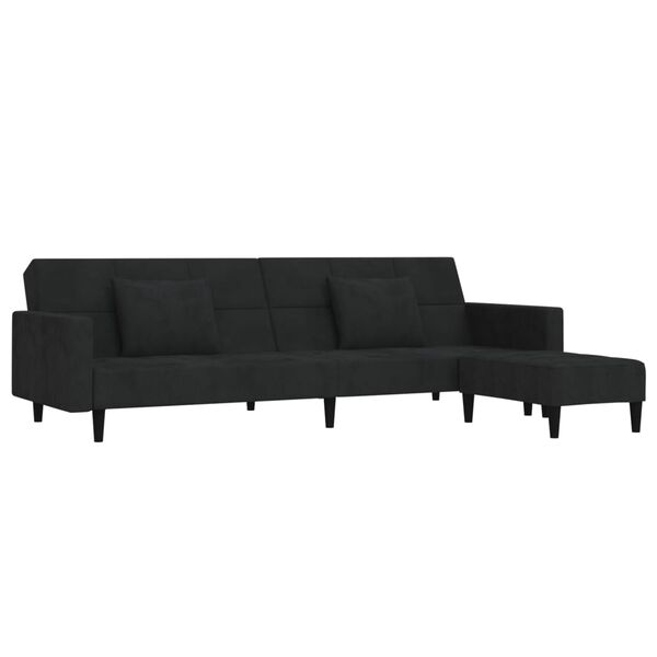 vidaXL Schlafsofa 2-Sitzer mit 2 Kissen & Hocker Schwarz Samt