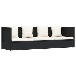 vidaXL Garten-Sofabett mit Kissen Poly Rattan Schwarz