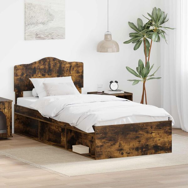 vidaXL Bettrahmen Ger&auml;ucherte Eiche 100 x 200 cm Massives Kiefernholz