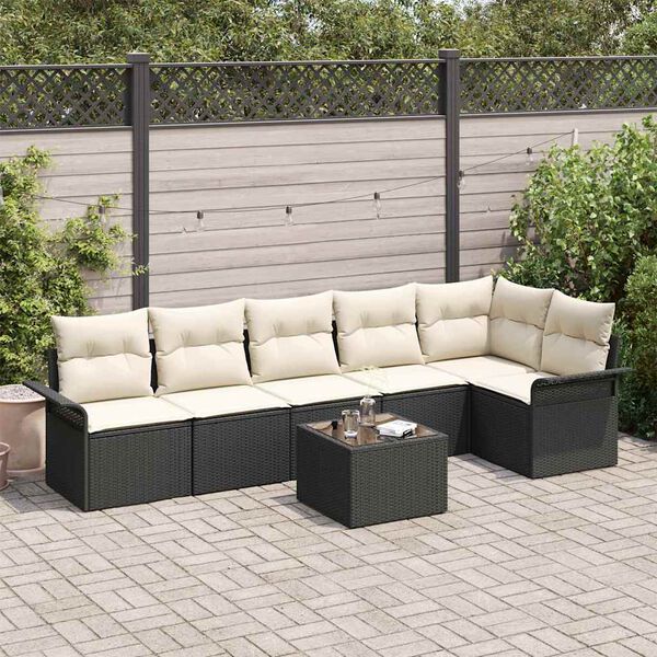 vidaXL Gartensofa-set mit Kissen 7 pcs Schwarz Poly-Rattan