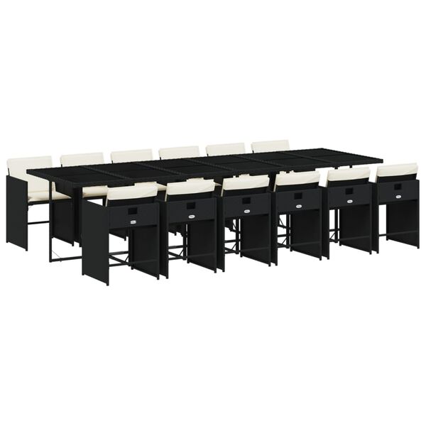 vidaXL 13-tlg. Garten-Essgruppe mit Kissen Schwarz Poly Rattan