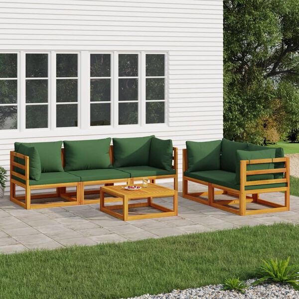 vidaXL 6-tlg. Garten-Lounge-Set mit Gr&uuml;nen Kissen Massivholz