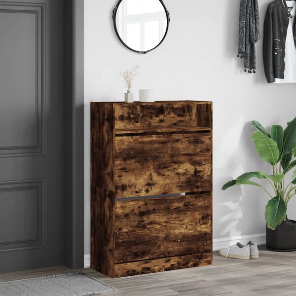 vidaXL Schuhschrank mit 2 Klappen R&auml;uchereiche 80x34x116 cm