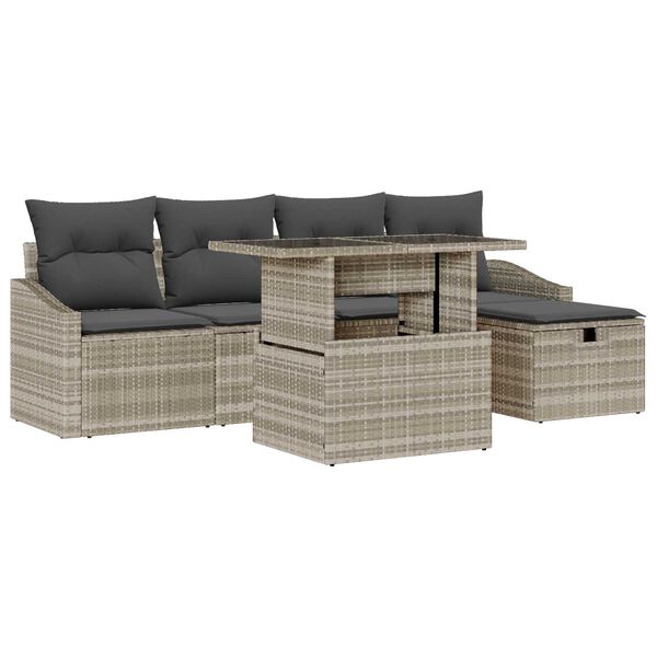 vidaXL Garten-Sofa-Set mit Kissen 6 pcs Hellgrau Poly Rattan