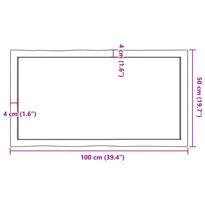 vidaXL Tischplatte 100x50x(2-6) cm Massivholz Unbehandelt Baumkante